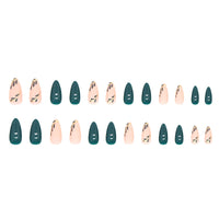 TMUT 24pcs Short Almond False Nails Green Stick on Nails Leaves Design Press on Nails Removable Glue-on Nails Fake Nails Women Girls Nail Art Accessories