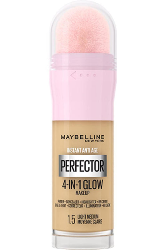 Maybelline New York Instant Anti Age Rewind Perfector, 4-In-1 Primer, Concealer, Highlighter, Self-Adjusting Shades, Evens Skin Tone with a Glow Finish, Shade: 1.5 Light Medium