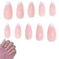 ZDHSOY 24Pcs French False Nails White Tip - Medium Length Fake Nails French Tip Press on Nails, Almond Pink with Ballet Heart Design for Women Girls (Ballet Heart Design)