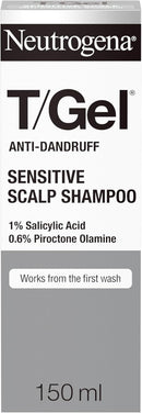 Neutrogena T/Gel Anti Dandruff Shampoo for Sensitive Scalp (1x 150ml), Daily Anti-Dandruff Shampoo with Salicylic Acid, Fragrance-Free, for Sensitive Skin to Fight Dandruff from First Wash