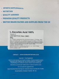 Konrad Nutrition L-Ascorbic Acid 100% Pure USP/BP/FCC no GMO 500g
