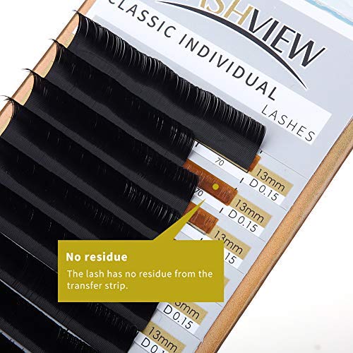 LASHVIEW Eyelash Extensions, Premium Single & Classic Individual Lashes, 0.15 Thickness C 15mm, Natural Semi-Permanent, Soft Application-Friendly