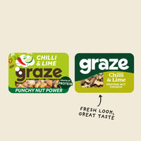 GRAZE Graze Punchy Chilli and Lime Nutty Protein Power - Vegan Snacks, Low calorie snacks - Natural Flavours - Packaging may vary - (9 x 38g Snacks)