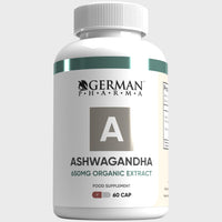 German Pharma Ashwagandha Organic 650mg | 60 Vegetarian Capsules | 5% Withanolides | UK Manufacturing | 100% Natural |