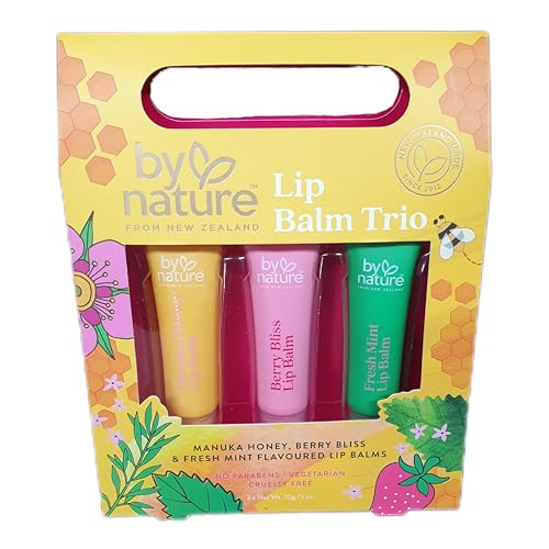 By Nature - Flavoured Lip Balm Trio (Manuka Honey | Berry Bliss | Fresh Mint) | 3 x 10g [Made in New Zealand]