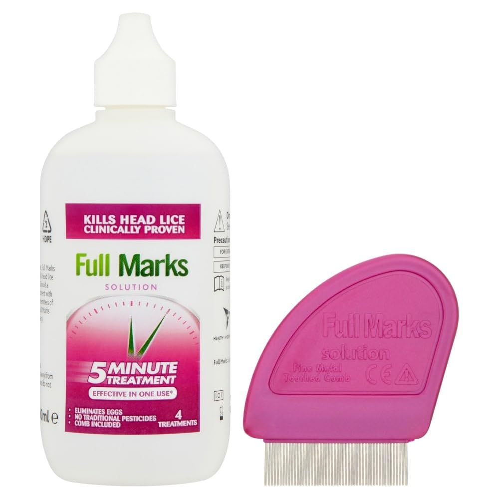 Full Marks Solution 4 Treatments, to Kill Head Lice and Nit Eggs Solution with Nit Comb Included , 200 ml , Pack of 1