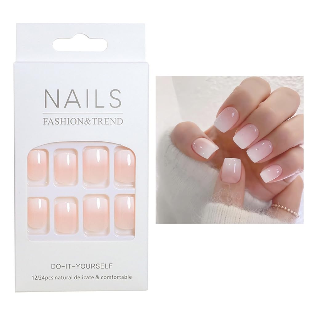ruitao 24PCS Salon Acrylic French Nude Collection, Graceful, Medium Length Nude Fake Nails, Includes 24 False Nails, Nail Glue, Nail File, and Manicure Stick