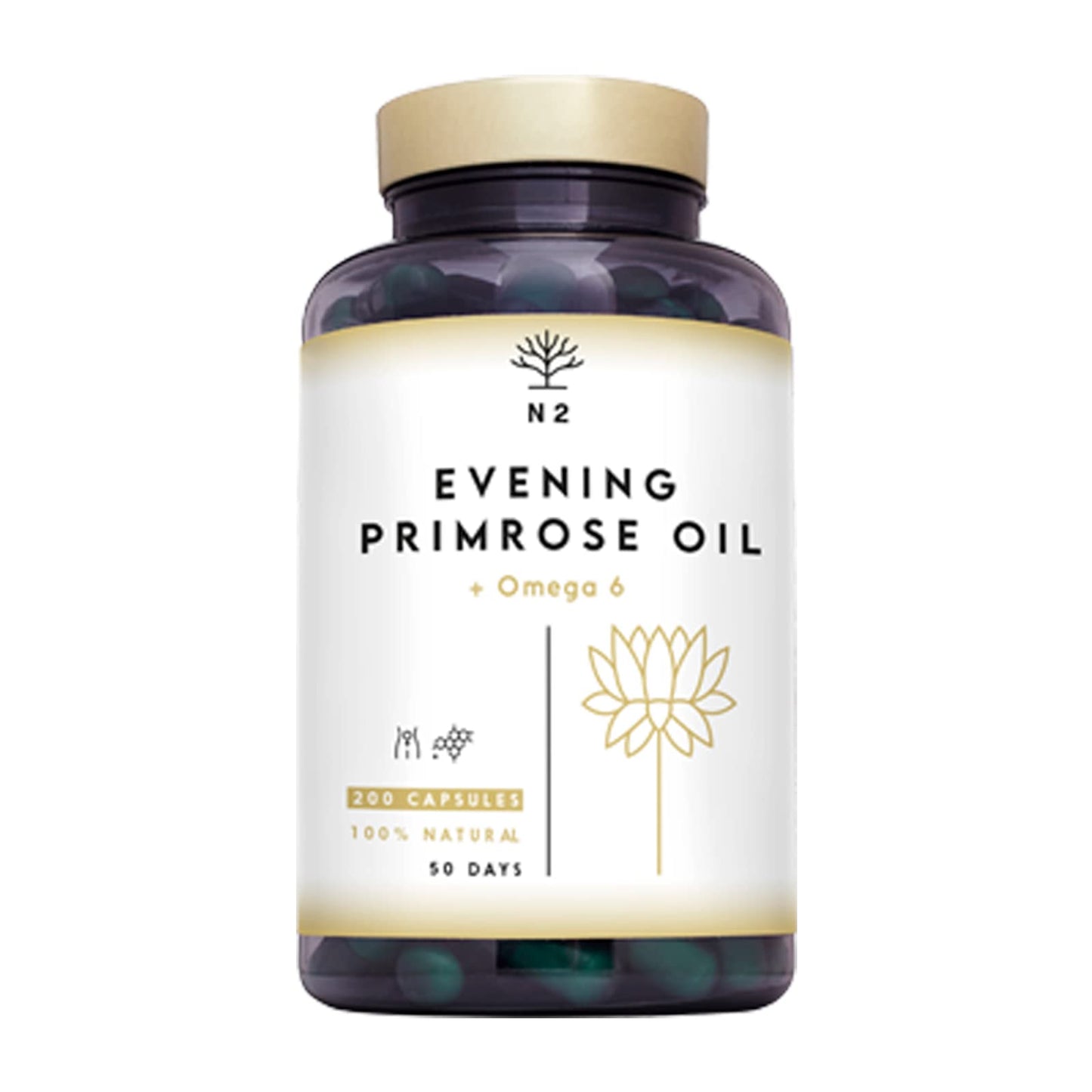Evening Primrose Oil 2000 mg, 10% GLA. 200 Softgel Capsules with Vitamin E and Omega 6. High Strength, Easy Swallow, Cold Pressed. Menopause, Skin and Nails Care. Made in EU. N2 Natural Nutrition