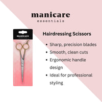 Manicare Hairdressing Scissors, Professional Japanese Stainless Steel, Barber Hair Scissor, Cutting Shears, For At Home Or Salon, Gold Plated Handles With Finger Rest, Use For Trimming Wet Or Dry Hair