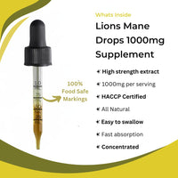 Lions Mane Supplement Liquid 1000mg - 60 Vegan Servings High Strength Lions Mane Mushroom Fruiting Body Extract - 2 Months Supply - Nootropic - Made in The UK by BLACK HAWK