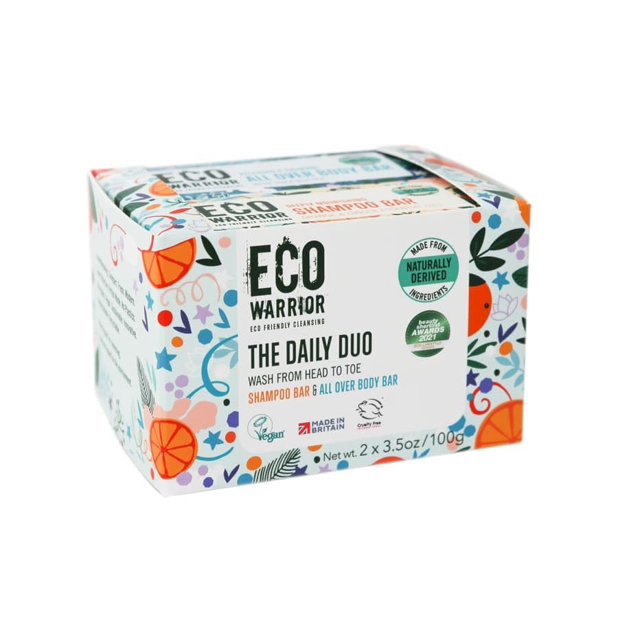 Little Soap Company Eco Warrior Daily Duo Shampoo & Soap Bar Gift Pack - Vegan, Cruelty Free, No SLS or Parabens, Shampoo Bar With Orange & Eucalyptus, Body & Hand Soap Bar with Shea Butter, Eco Friendly Soap, 100g each