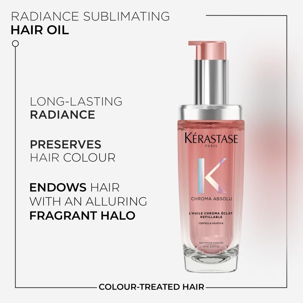 KÉRASTASE Kérastase Chroma Absolu, High Shine Hair Oil for Damaged Colour-Treated Hair, Lightweight Formula with Lactic Acid, Huile Chroma Éclat, 75ml Refill