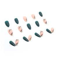 TMUT 24pcs Short Almond False Nails Green Stick on Nails Leaves Design Press on Nails Removable Glue-on Nails Fake Nails Women Girls Nail Art Accessories