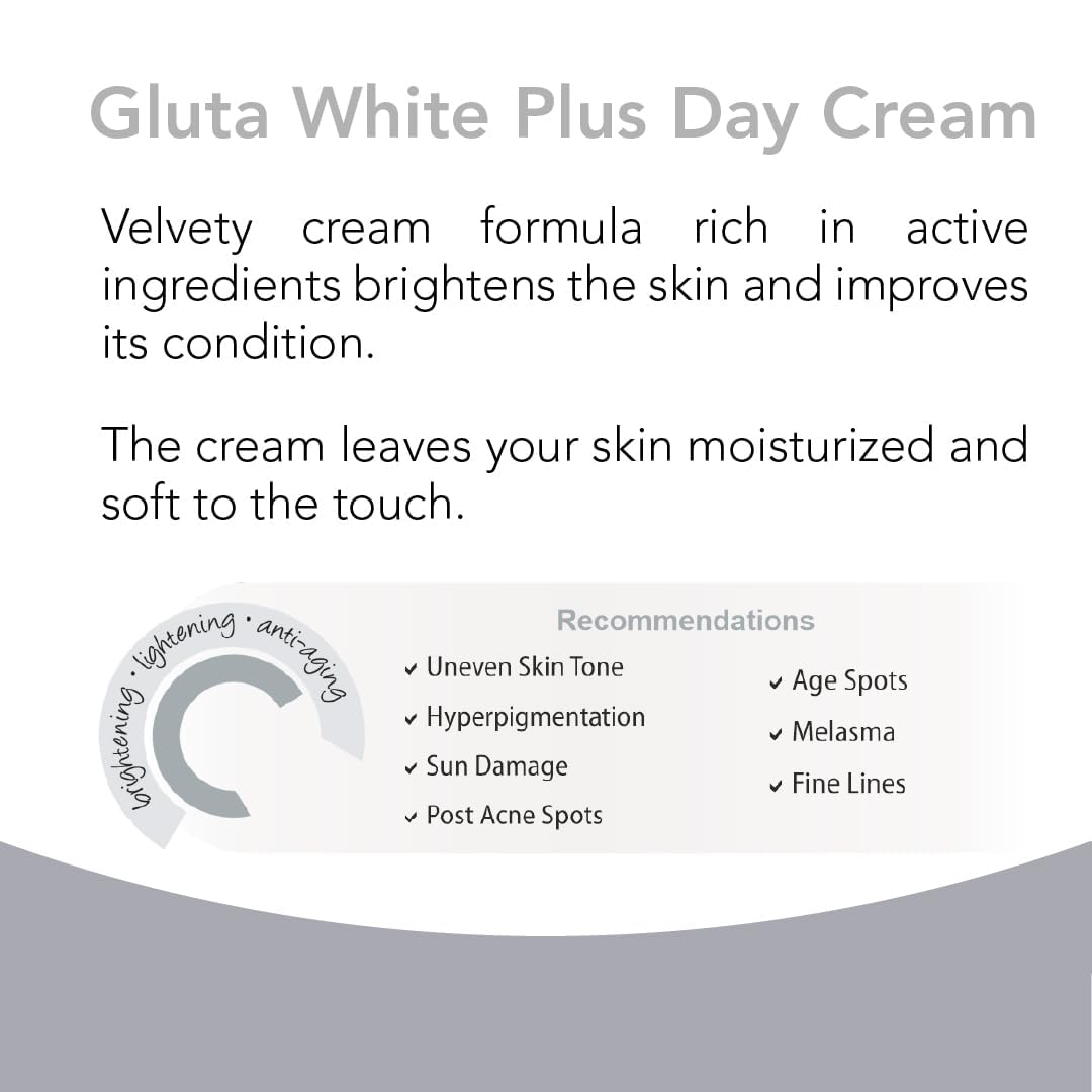 Novaclear Gluta White Plus- Day Cream with Glutathione, Azeloglycine and Vitamin C, for brightened and even toned skin, helps diminish dark spots of various origin. for a lighter, young looking complexion.