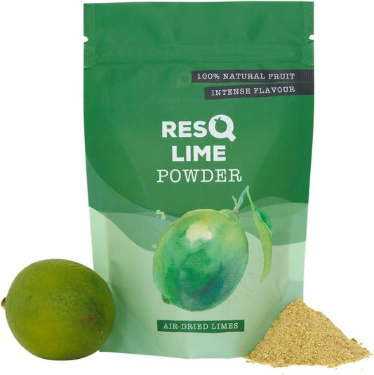 ResQ RESQ - Fine Lime Powder: Natural & Sugar-Free - 90g Powder from 60 Fresh Limes - Sustainable & Preservative-Free (Lime) - Dried slowly to preserve flavour and freshness