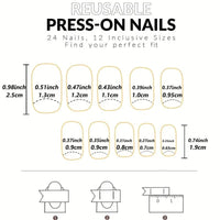 Generic Square Press-on Nails, 24 Pieces, Black French Tips with Heart Star Design, Silver Glitter Accents