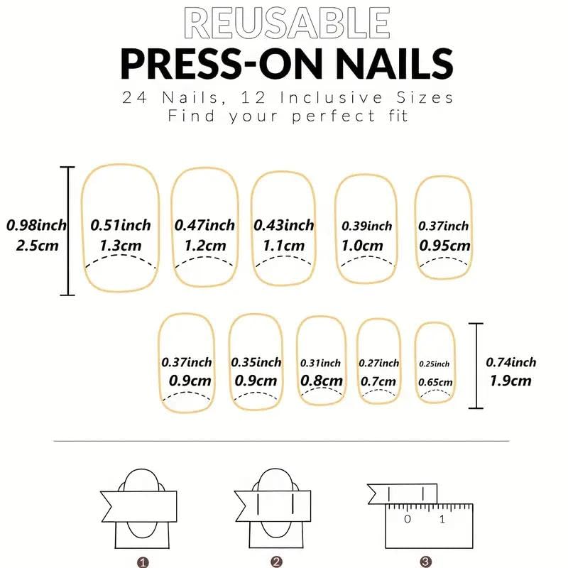 Generic Square Press-on Nails, 24 Pieces, Black French Tips with Heart Star Design, Silver Glitter Accents