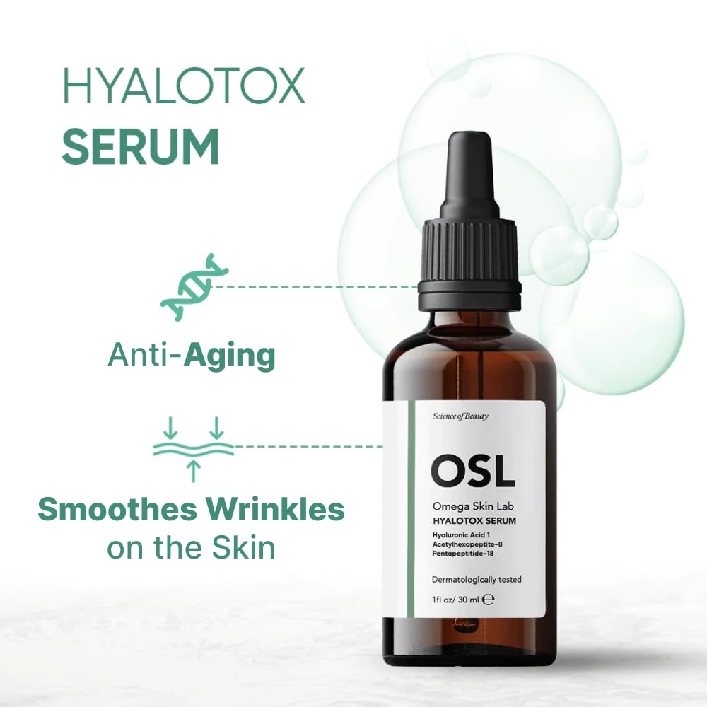 OMEGA SKIN LAB OSL Omega Skin Lab OSL Hyalotox Face Serum 30ML - Powerful Firming Serum, Hyaluronic Acid, Acetlyhexapeptide-8, and Pentapeptitide-18 for Youthful Skin