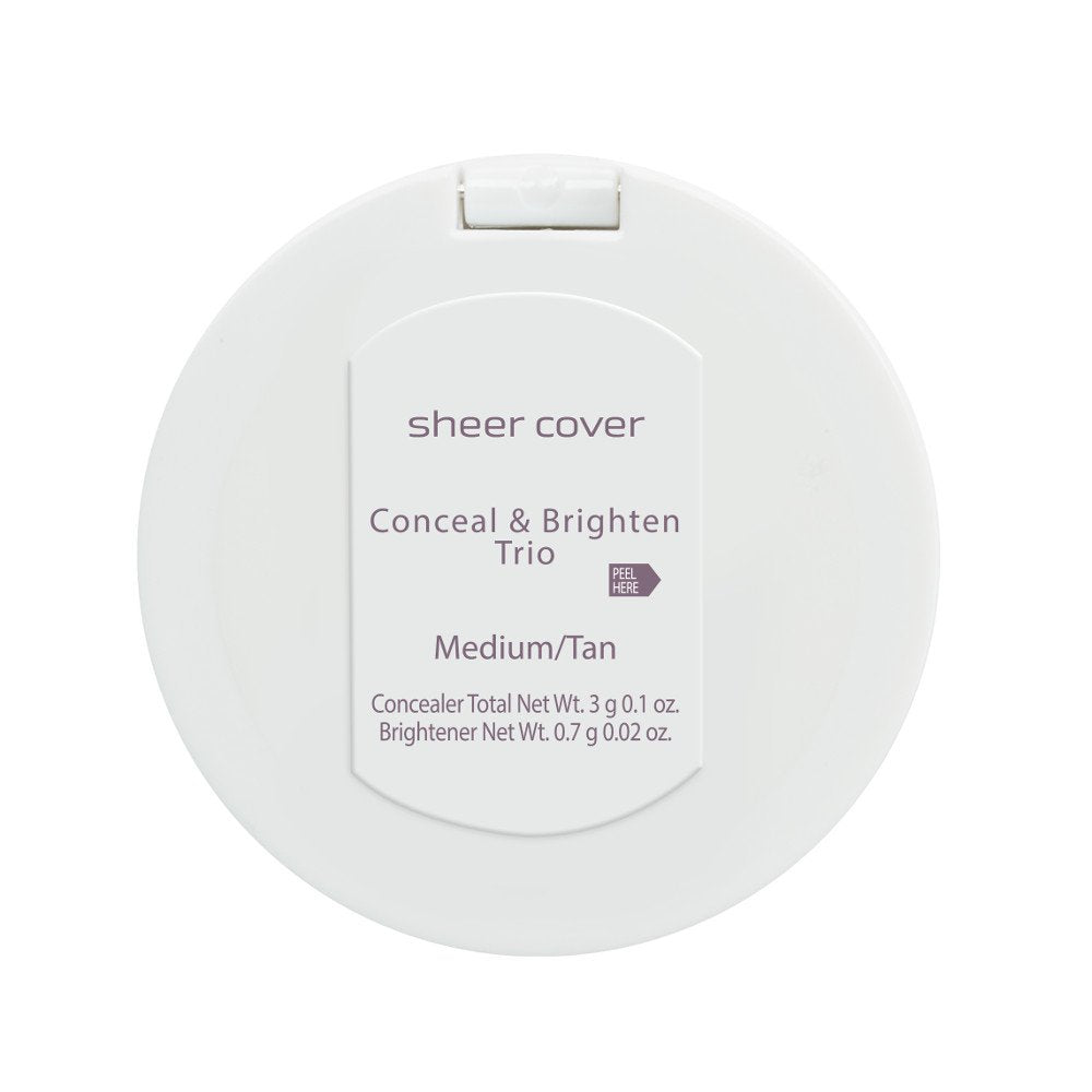 Sheer Cover Studio - Conceal and Brighten Highlight Trio - Two-Toned Concealers - Shimmering Highlighter - Medium/Tan Shade - With FREE Concealer Brush - 3 Grams