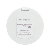 Sheer Cover Studio - Conceal and Brighten Highlight Trio - Two-Toned Concealers - Shimmering Highlighter - Medium/Tan Shade - With FREE Concealer Brush - 3 Grams