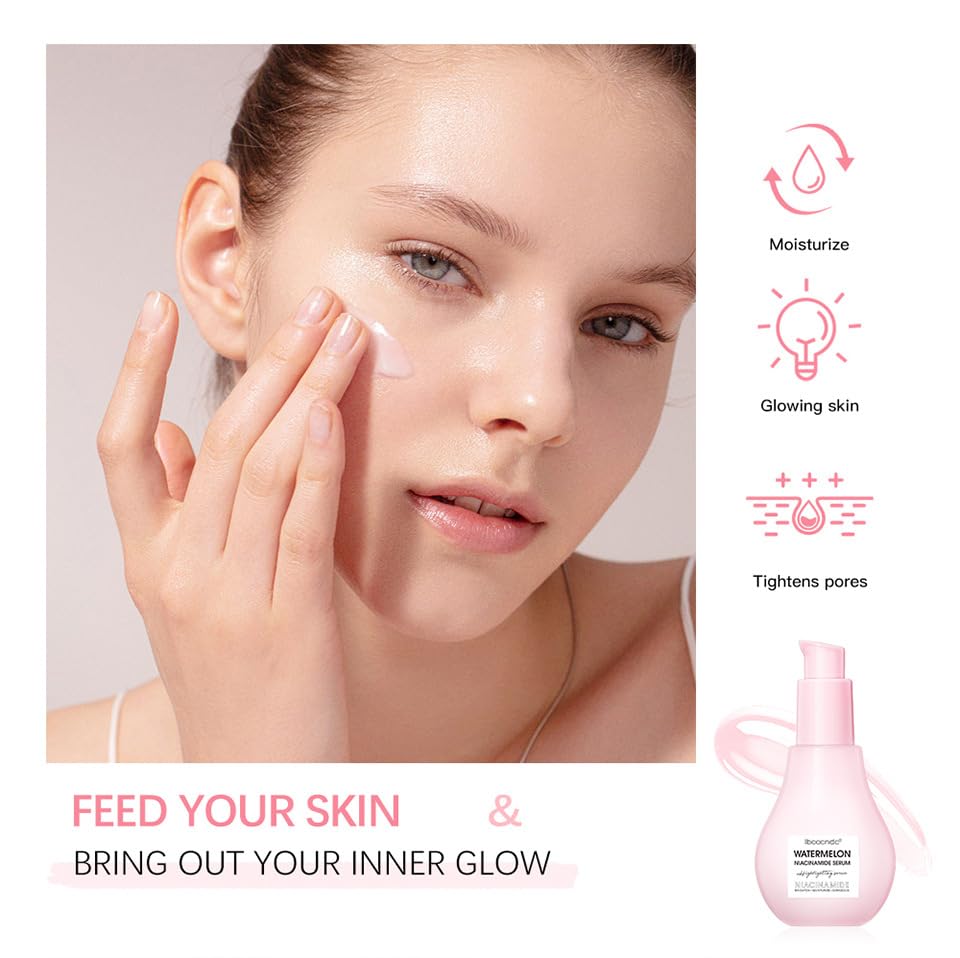 Beliky Girl Watermelon Niacinamide Serum, Hydrating Face Serum for Skin Care, Facial Serum with Hyaluronic Acid & Watermelon Extract, Brighten and Moisturizing, Natural Glow Skin Serum Priming Liquid Highlighter