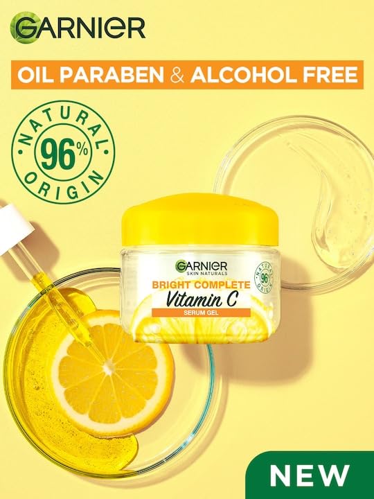 Brightening Moisturiser Garnier, Serum Gel, Infused with Vitamin C and Lemon, For Radiant skin, Garnier Bright Complete Vitamin C, 45g