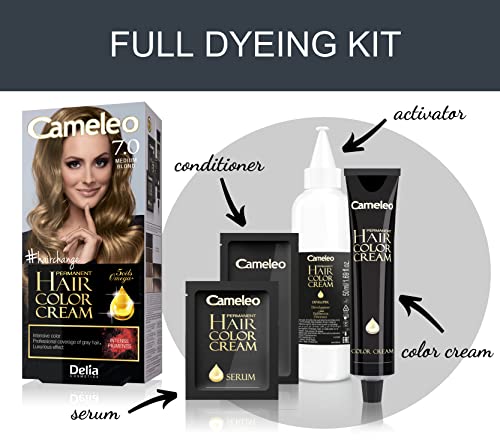 Delia Cosmetics Cameleo - Permanent Hair Colour Cream - Medium Blonde - Intensive Color & Protection - 5 Oils + Omega Plus Acids - Professional, Luxurious Hair Dye - Full Kit