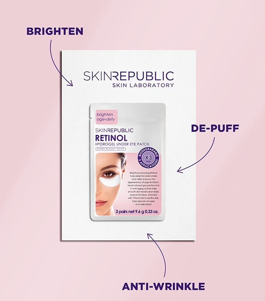 Skin Republic Retinol Infused Hydrogel Under Eye Patch | Reduces Deep Wrinkles & Undereye Lines | Reduces Dark Circles | Made in Korea (Pack of 3 Pairs)
