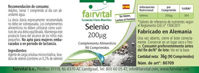 Fairvital | Selenium 200mcg from Selenium Yeast - Bulk Pack for 3 Months - HIGH Dosage - Vegan - 90 Tablets