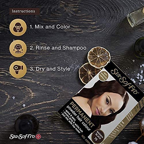 Sta-Sof-Fro Permanent Hair Color Powder Covers Grey & White Hair - Brown Black (Pack of 3)