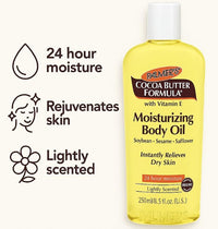 Palmer's Cocoa Butter Formula Moisturizing Body Oil with Vitamin E 250ml – Dry Skin Relief, Lightweight Hydrating Oil for Body, Safflower & Sesame Oil, Light Scent, 24-Hour Moisture
