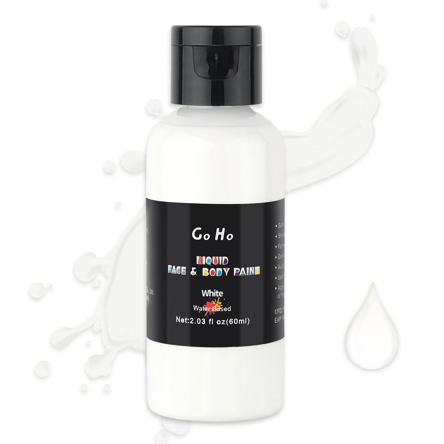 Go Ho Makeup Liquid White Face Body Paint(2.1 oz),White Makeup Water Based Face Paint and Body Paint for Special FX, Cosplay, and Halloween Makeup