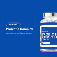 Pure: Vitality Pure:Vitality Probiotics Complex Capsules - 1 Month Supply / 30 Vegan Capsules - 30 Billion CFU - GMP HACCP UK Certified Manufacturer - PRE/PROBIOTICS for Men and Women