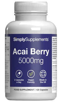 Simply Supplements Acai Berry 5,000mg Capsules | with Vitamin C | Supports Immune System & Collagen Formation | Freeze-Dried Extract | Vegan Friendly | 120 Capsules = 2-Month Supply | UK Made