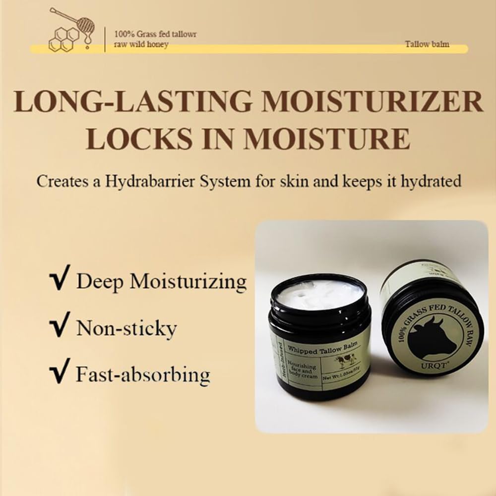 Organic Grass Fed Tallow Balm - Deeply Nourishing for Face & Body Tallow Cream, Moisturizing Skin Care Cream for Dry Skin
