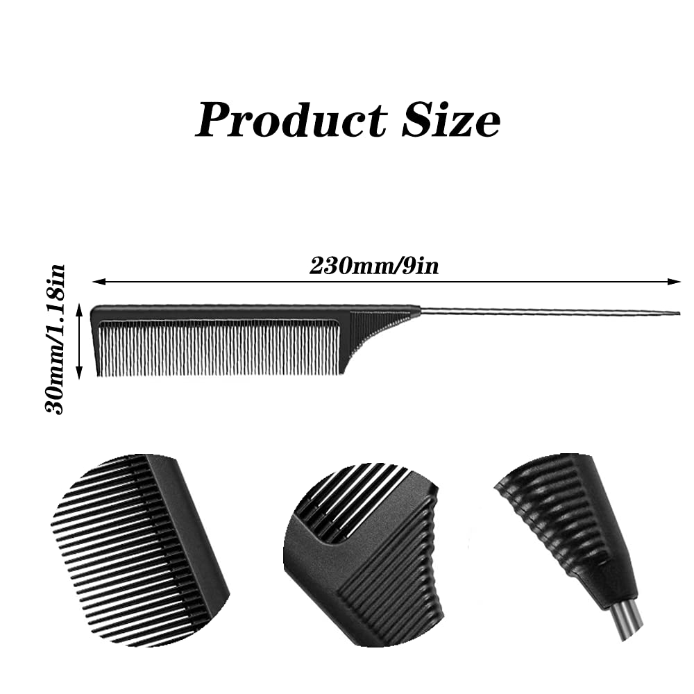 CCLKHY Pin Tail Comb, Rat Tail Combs, Black Carbon Fiber Parting Combs, Anti Static, Teasing Comb for Styling of All Hair Types