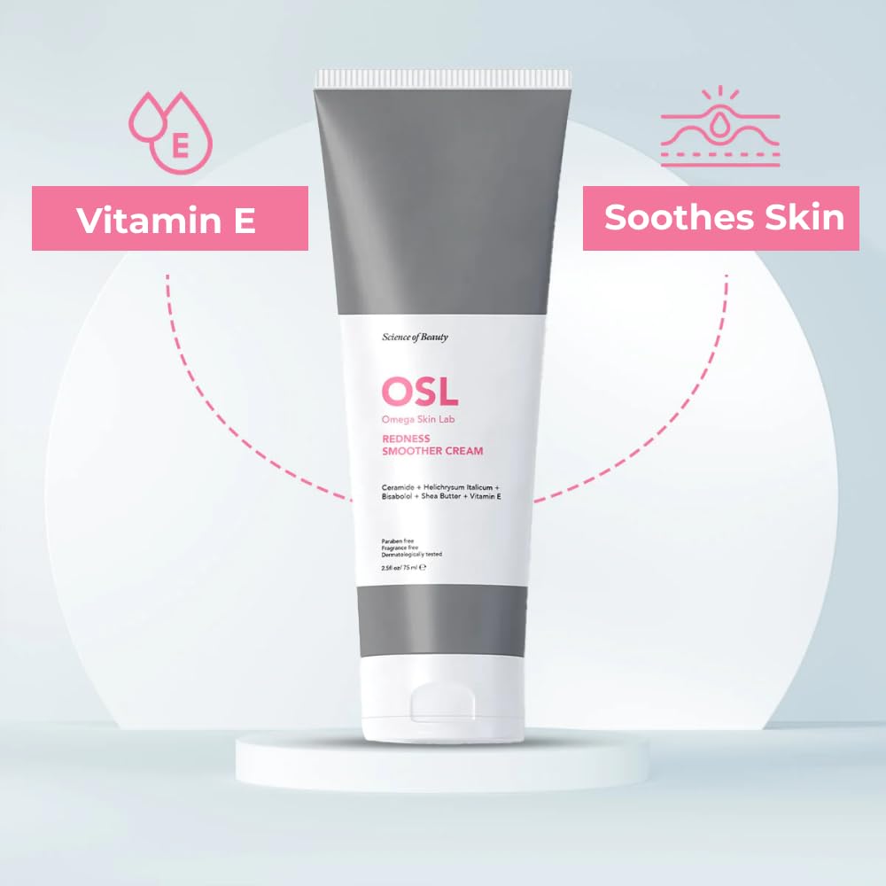 OSL Omega Skin Lab OSL Redness Smoother Cream 75ML - Skin Care Solution with Vitamin E, Shea Butter, Bisabolol, Helichrysum Italicum, Ceramide - Tinted Moisturiser and Colour Correcting Formula