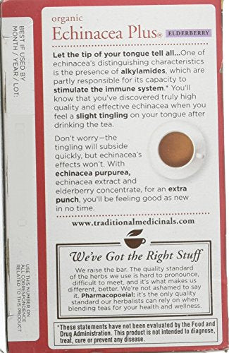 Traditional Medicinals Organic Echinacea Plus Elderberry Tea Bags, 16 Count