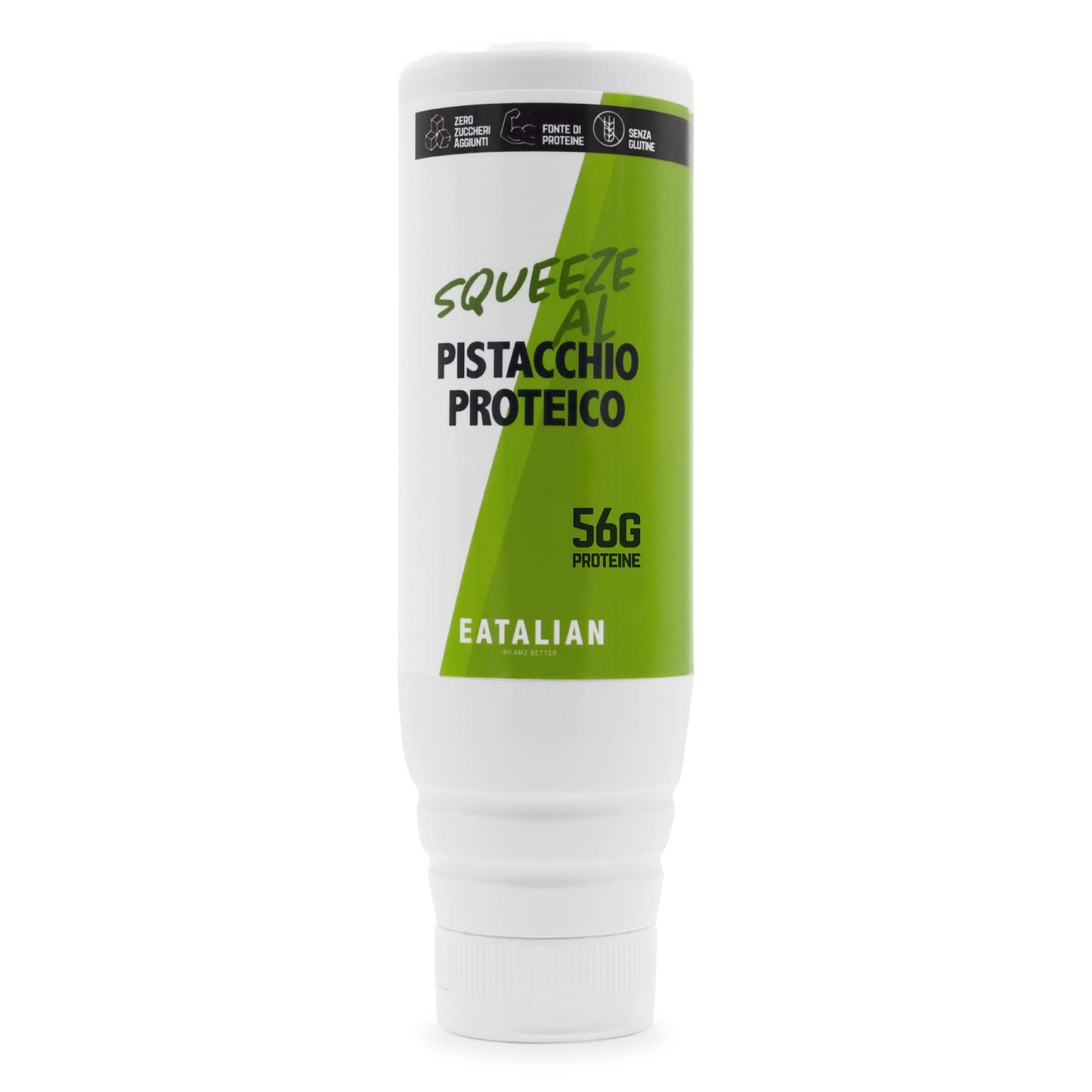 EATALIAN by AMZ BETTER Topping with Protein Pistachio Flavour, Sweet Protein Cream, in a 300 gr Squeezer, Made in Italy, Ideal Pistachio Sauce to garnish Ice Cream, Sweets and Dessert