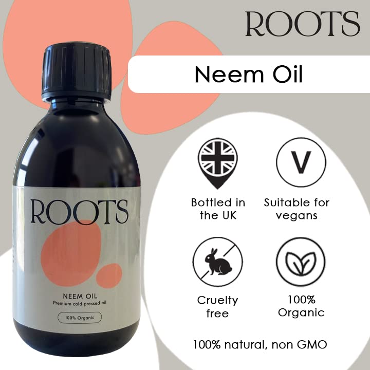 Roots Organic Neem Oil. Suitable for Vegans and Cruelty Free. Full of nutrients and Anti-oxidants. Helps Reduce fine Lines and Wrinkles. Soothes Dry and Irritated Skin