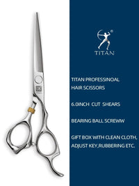 Titan Scissors Titan T3D60 Professional Barber Scissors 6” 440C Japanese Steel Hair Cutting Scissors with Stabilizer, Precision Straight Hairdressing Scissors for Men & Women