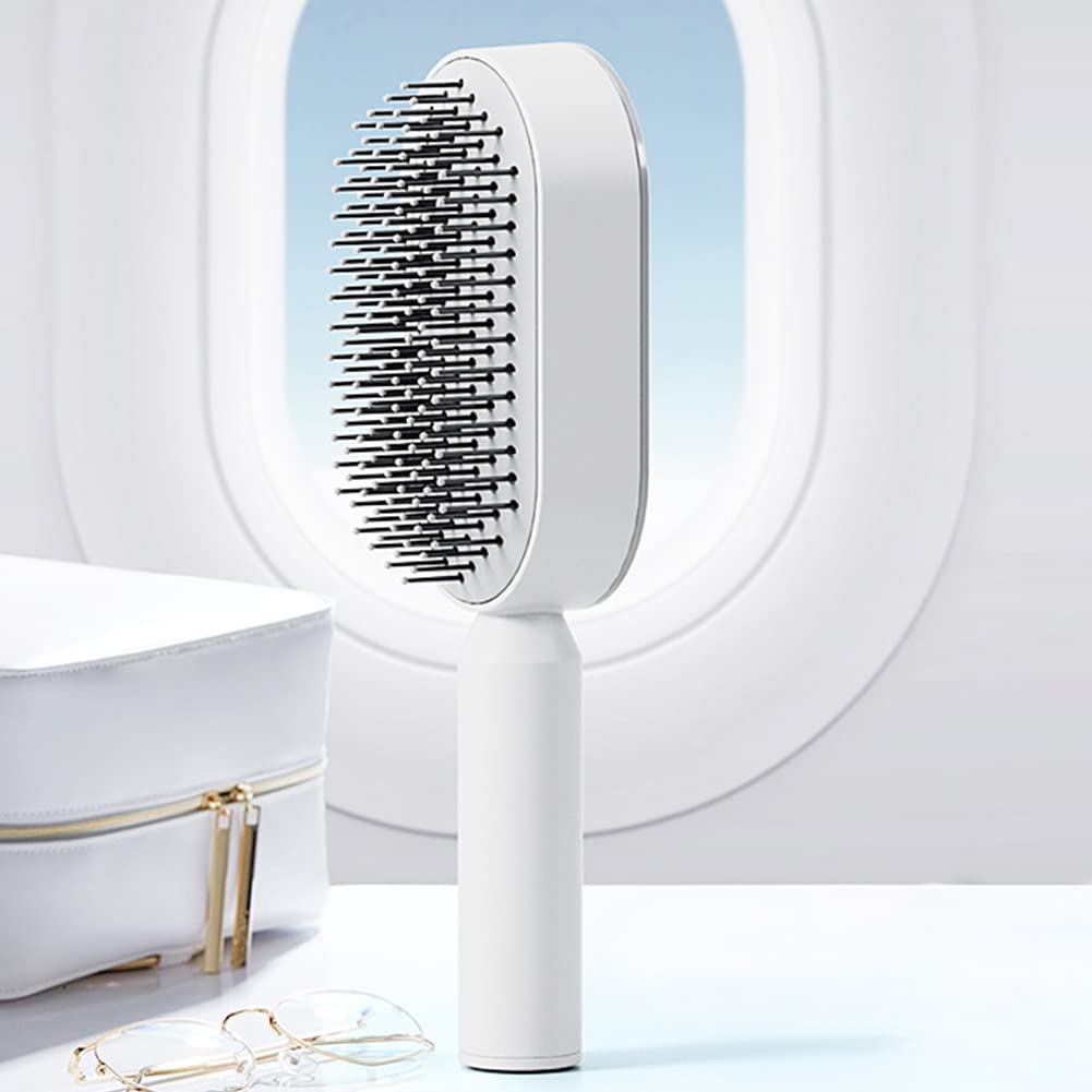 Lam-lord Self Cleaning Hair Brush for Women, Detangling Hair Brush Soft Hairbrush Anti Static Air Cushion Massage Hair Comb for Women Long Short Wavy Straight Hair(White)