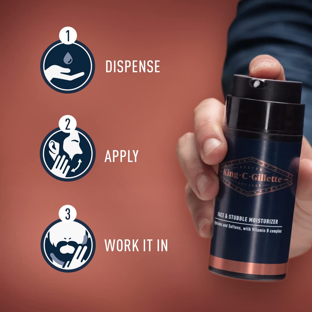 King C. Gillette Face & Beard Moisturiser for Men, 100 ml, with Vitamin B (B3), B5 Complex & Argan Oil, Beard Softener for Men