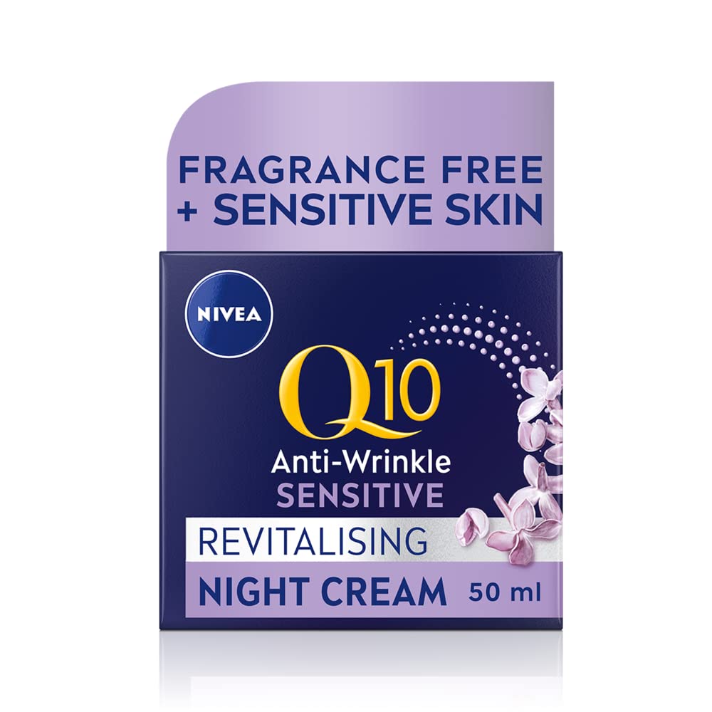 Nivea NIVEA Q10 Anti-Wrinkle Sensitive Revitalising Night Cream (50ml), Face Cream with Pure Skin Identical Q10 and Liquorice Extract, Sensitive Skin Cream