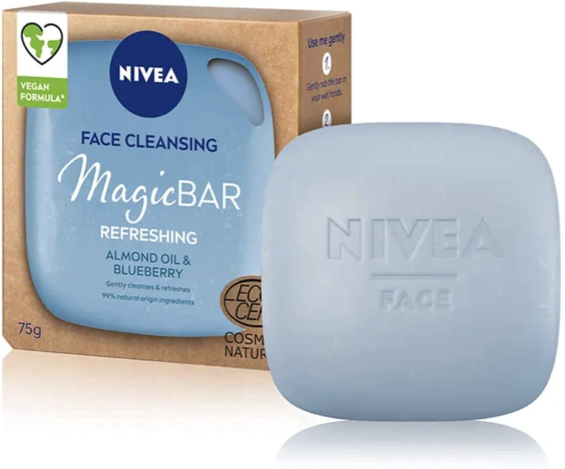 NIVEA MagicBAR Refreshing Almond Oil Face Cleansing Bar (75g), Vegan Face Cleanser, Plastic-Free Facial Cleansing Bar, Facial Cleanser with Recyclable Packaging
