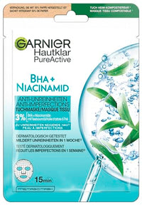 Garnier Cloth Mask, Face Mask for Oily Skin, Anti-Impurities, Formula with Tea Tree Oil and Salicylic Acid, Clear Active, 23 g