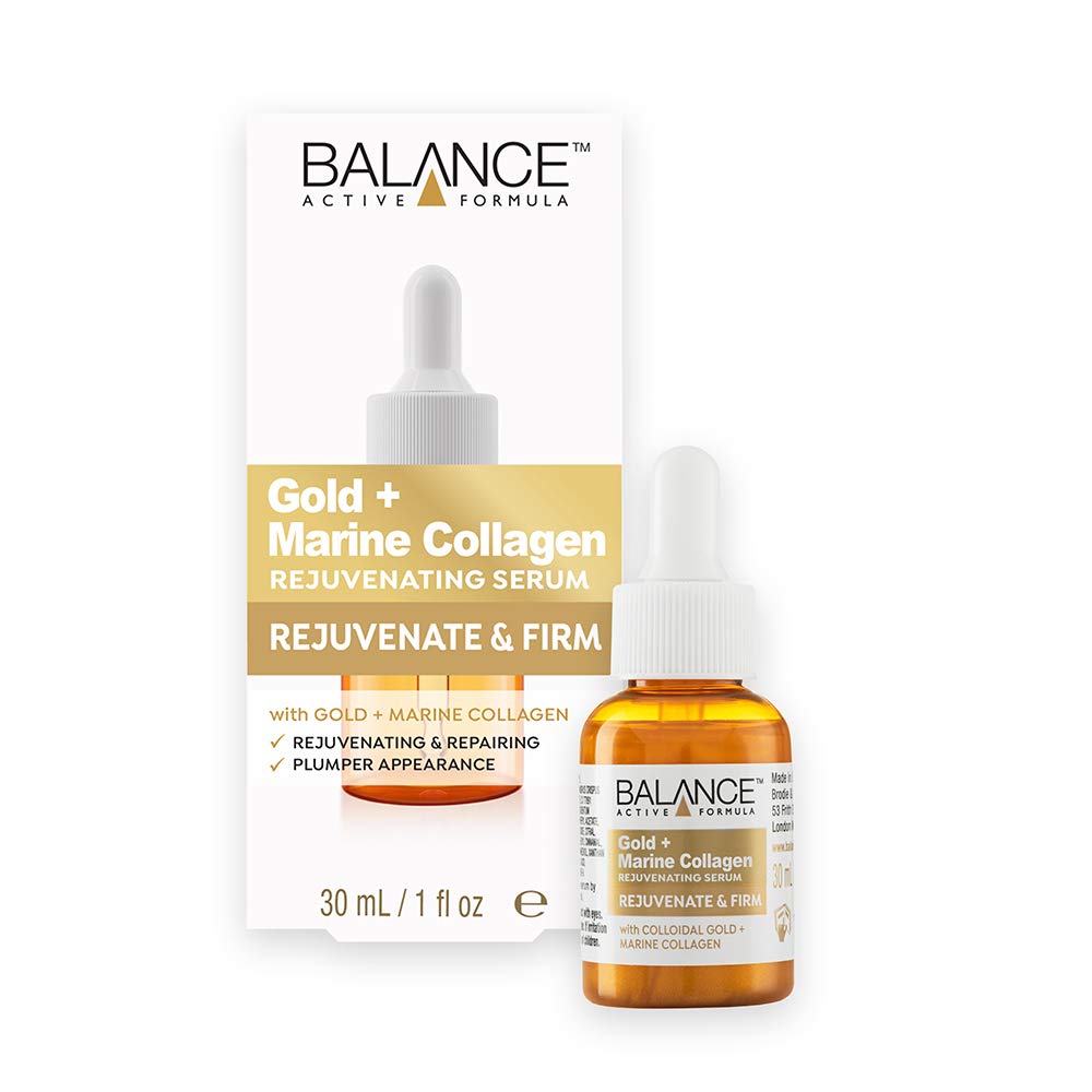 Balance Active Formula Gold and Marine Collagen Rejuvenating Serum - Light-Weight and Non-Greasy, Rejuvenating and Repairing, Plumper Appearance, Clear, 30 ml