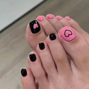 Handcess Glossy False Toenails Black Pink Press on Toe Nail Heart Fake Toenails Full Cover Acrylic Toe Nail Art Tips for Women and Girls 24Pcs