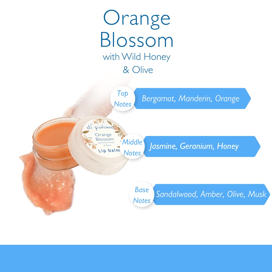 Di Palomo Orange Blossom & Honey Lip Balm 10ml | Moisturising Lip Treatment with Tint | Vaseline Hydrating Lipbalm Care for Dry, Cracked Lips