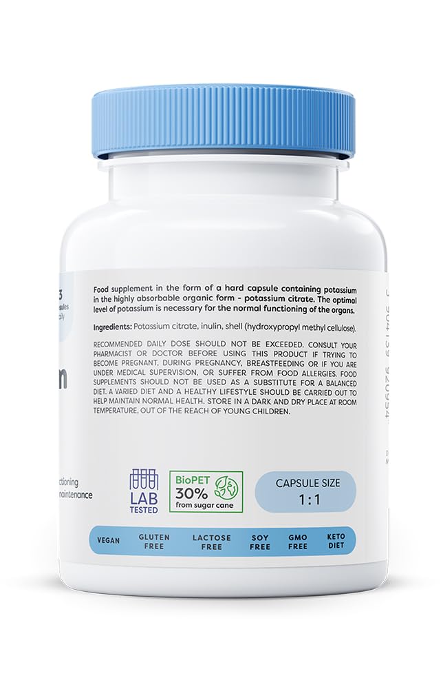 OSAVI Osavi Potassium 300mg – 90 Vegan Capsules | Highly Absorbable Potassium Citrate for Nervous System, Muscle Function, and Blood Pressure Support | Clean Label, Vegan Friendly
